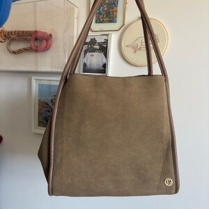 Joan & David Olive Brown Suede Shoulder Bag